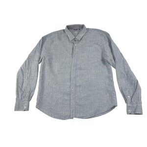Bohio Mens XL Blue 100% Linen Long Sleeve Button Down Shirt Palm Tree Logo